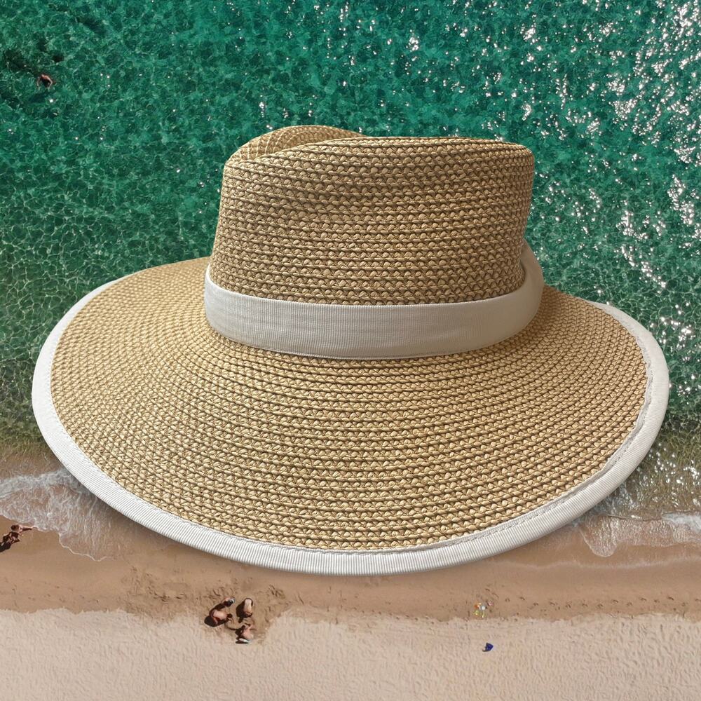Eric Javits Sun Crest Hybrid Fedora Visor Peanut White Squishee Straw Hat - Picture 11 of 11